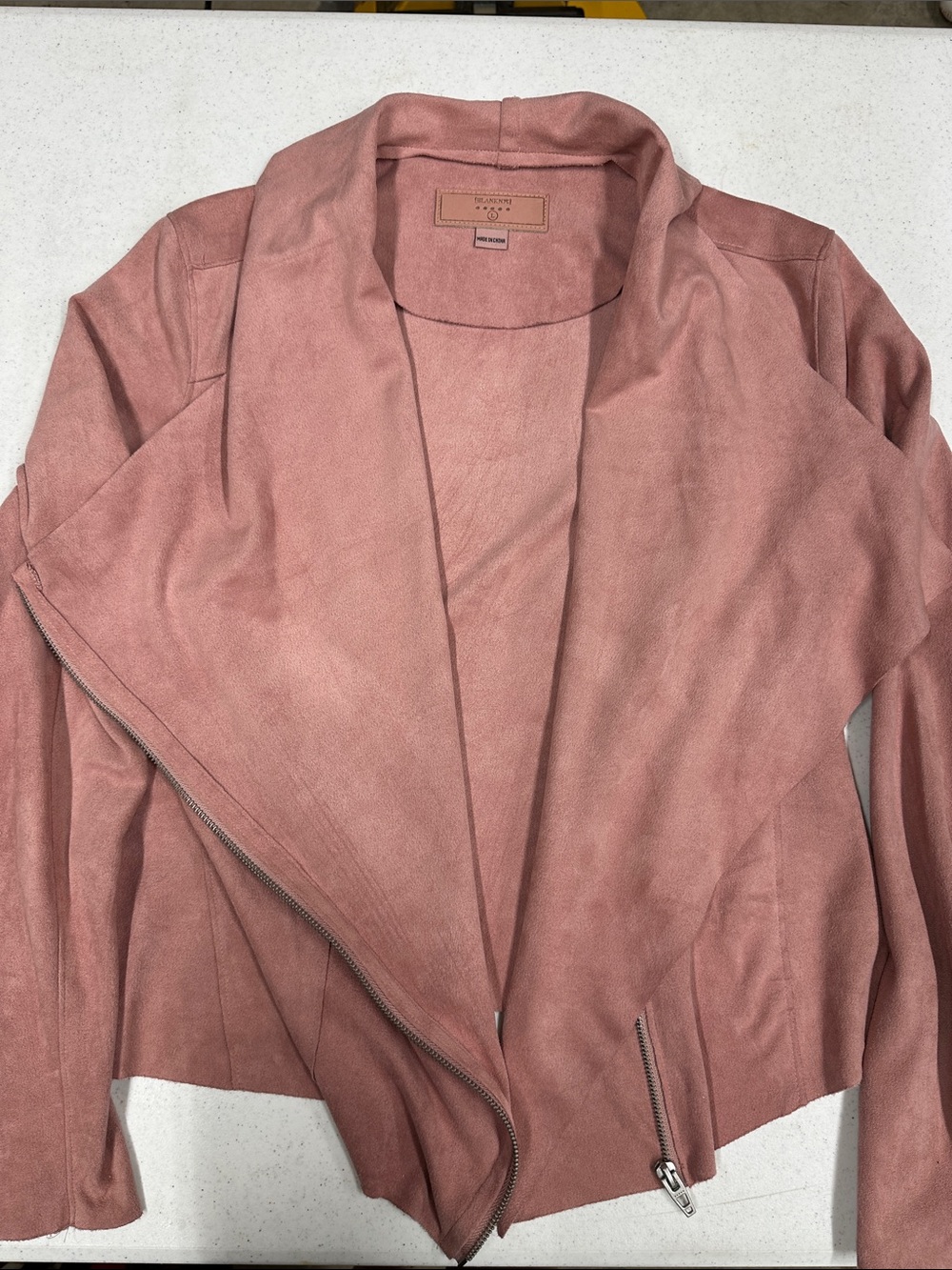 Blank NYC Rose Dusty Pink Faux Suede Asymmetrical Zip Jacket